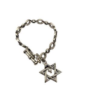 Brighton Silver Bracelet Star Of David Pearl Charm Toggle Clasp Horseshoe Link